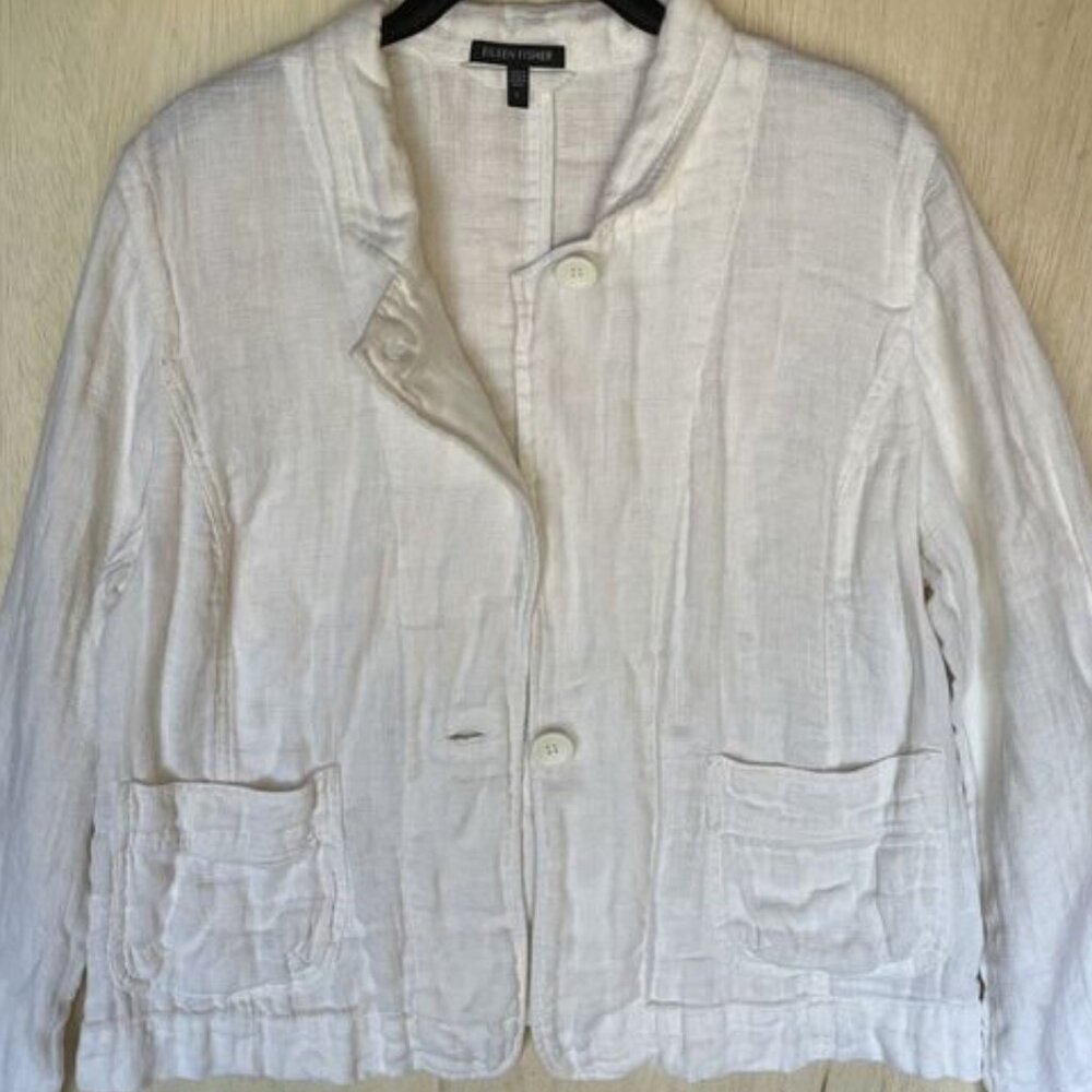 Eileen Fisher Womens Shirt Jacket Coat Sweater Linen Top Linen Size Large